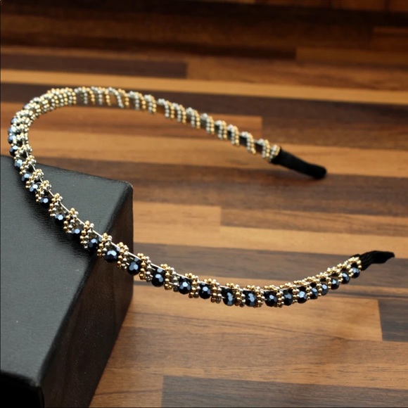 Headband Azure Reflective Blue Green Silver Beads - Picture 2 of 4